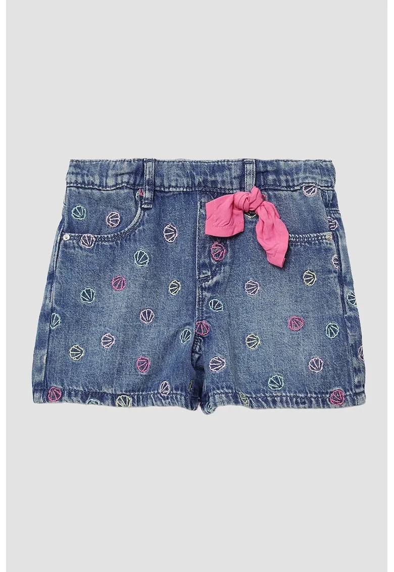 Pantaloni scurti din denim cu detalii brodate, Roz pastel/Albastru