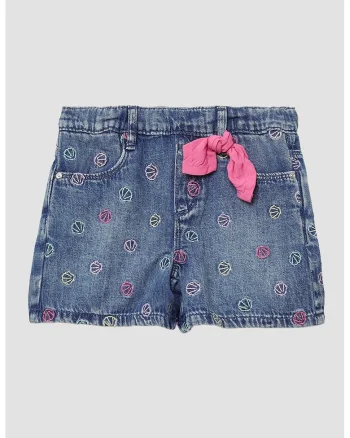 Pantaloni scurti din denim cu detalii brodate, Roz pastel/Albastru