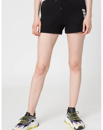 Pantaloni scurti cu snur de ajustare in talie pentru fitness, Negru