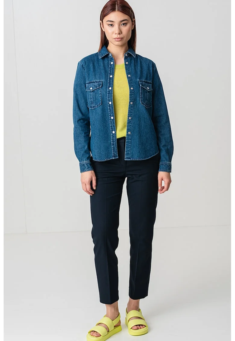 Jacheta-camasa din denim cu buzunare pe piept, Albastru