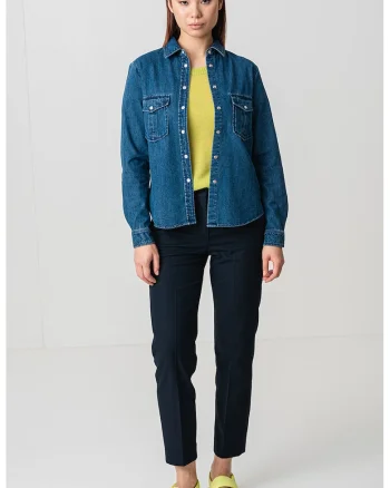 Jacheta-camasa din denim cu buzunare pe piept, Albastru