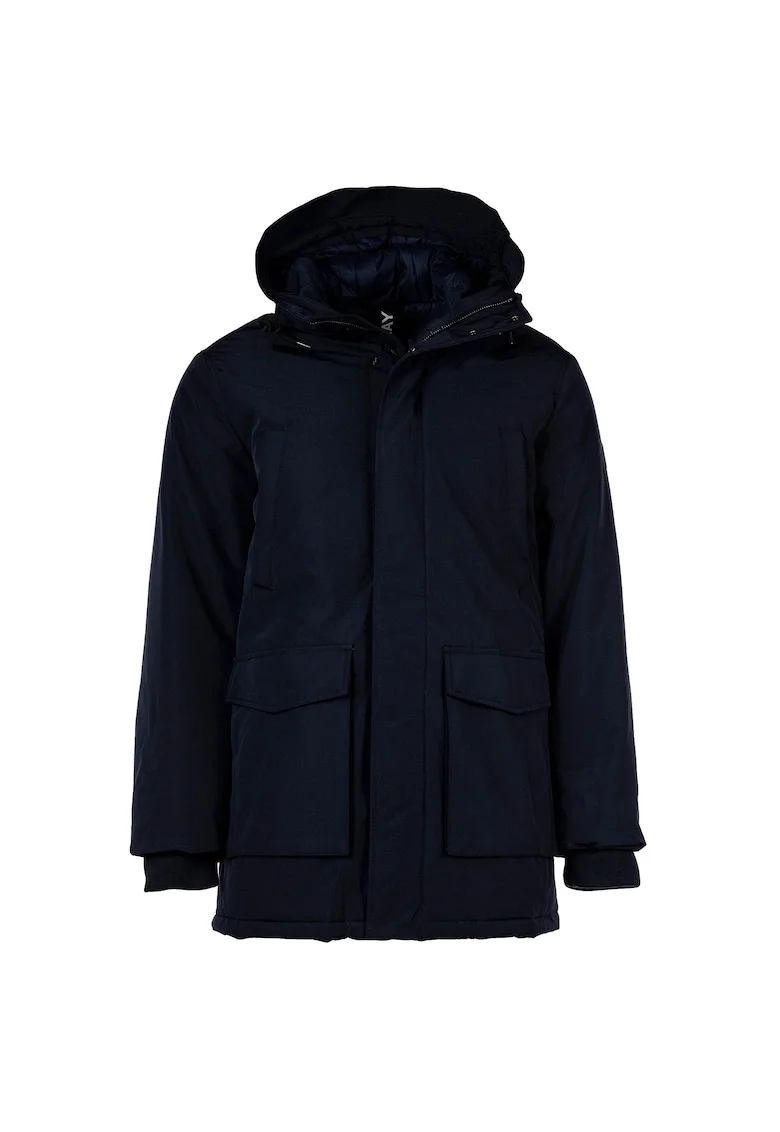 Jacheta parka cu model uni si gluga, Albastru