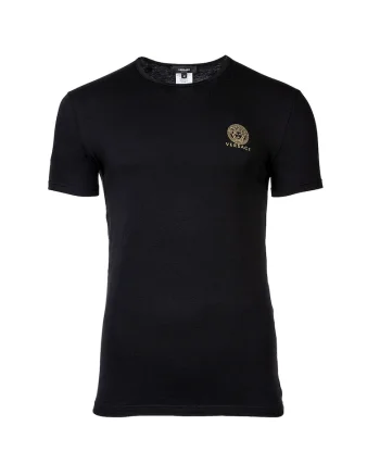 Tricou de casa cu decolteu rotund si logo, Negru