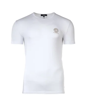 Tricou de casa cu decolteu rotund si logo, Alb