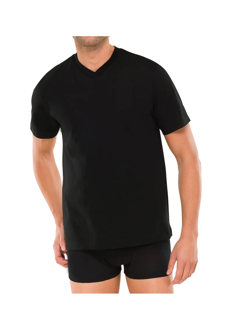 Set de tricouri cu decolteu in V- 2 piese, Negru