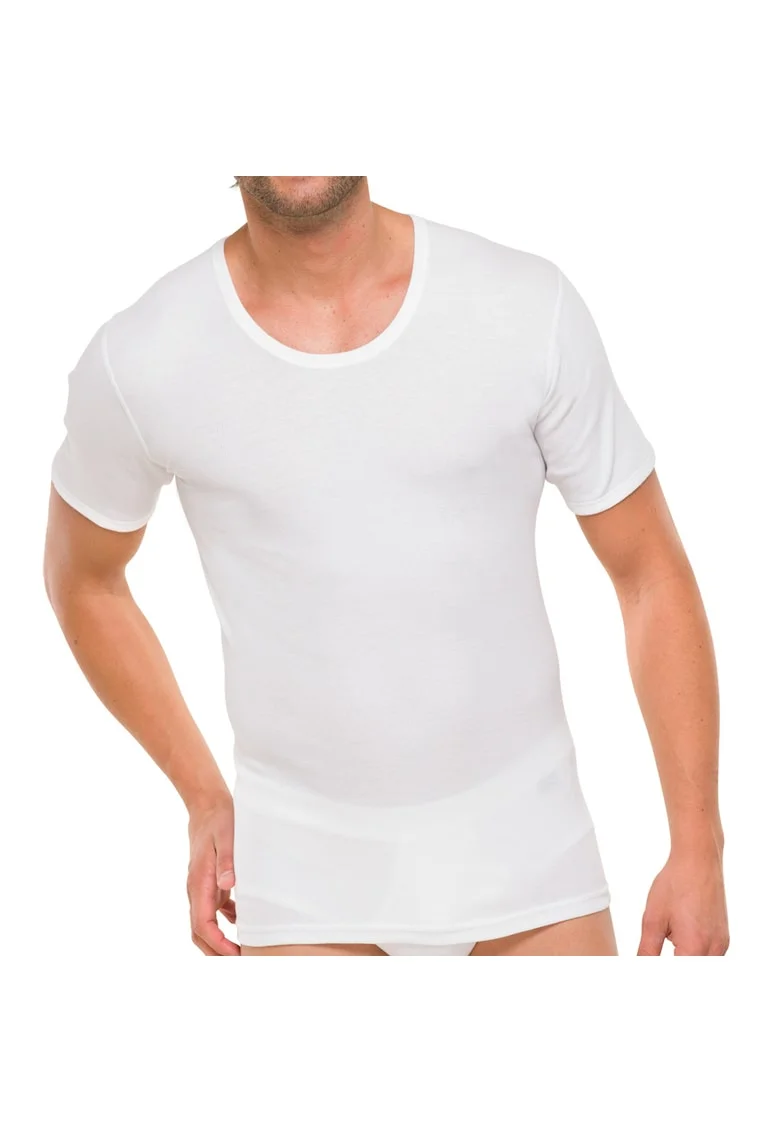 Tricou cu decolteu rotund, Alb
