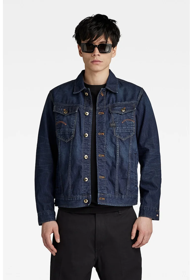 Jacheta de denim cu cusaturi contrastante, Albastru inchis