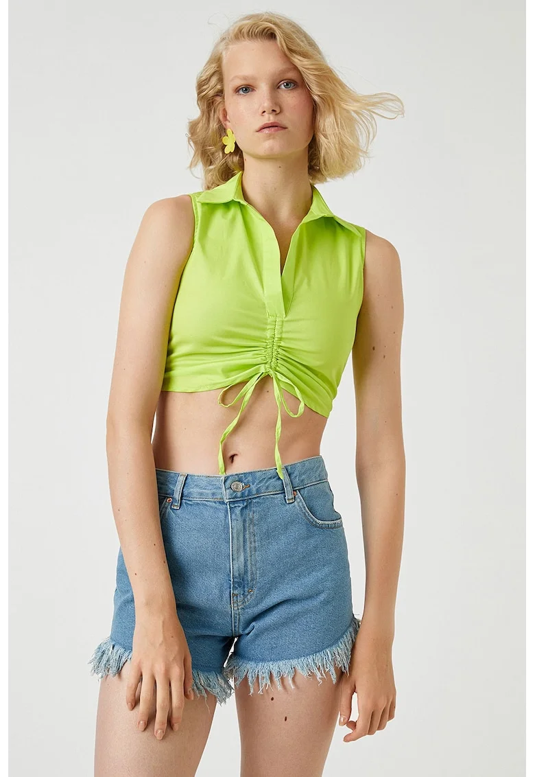 Top crop cu guler ascutit, Verde fistic