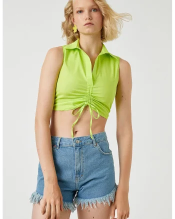 Top crop cu guler ascutit, Verde fistic