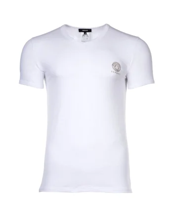 Tricou de casa cu decolteu in V si logo pe piept, Alb