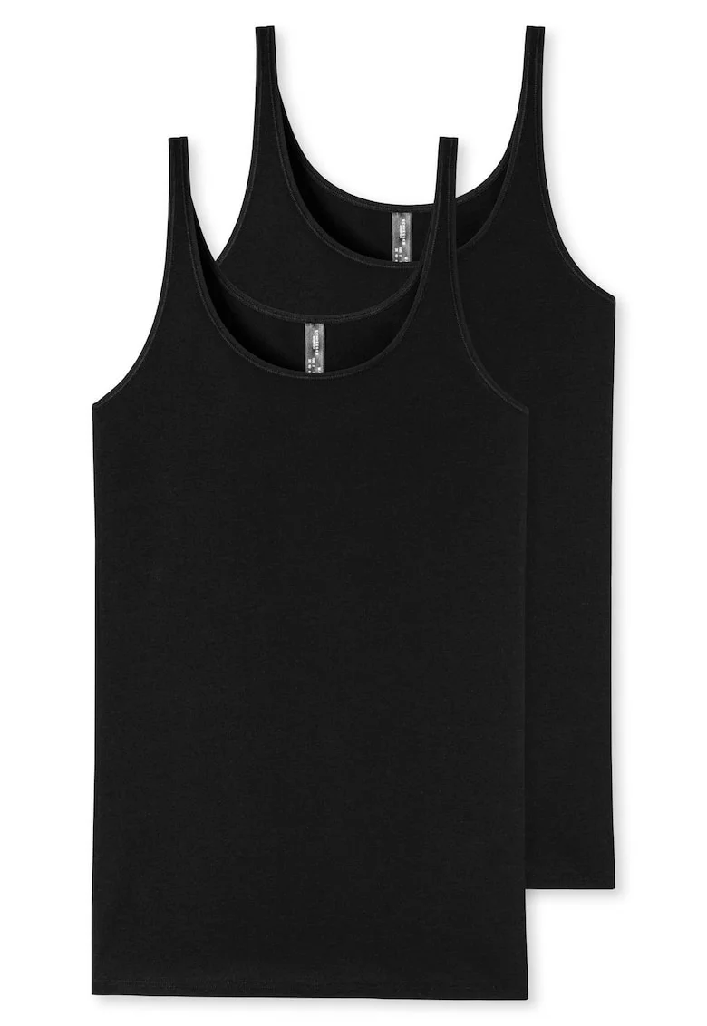Set de maiouri uni cu decolteu rotunjit - 2 piese, Negru