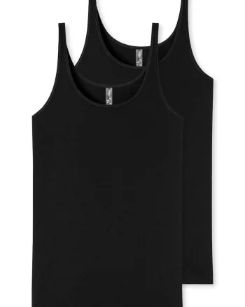 Set de maiouri uni cu decolteu rotunjit - 2 piese, Negru