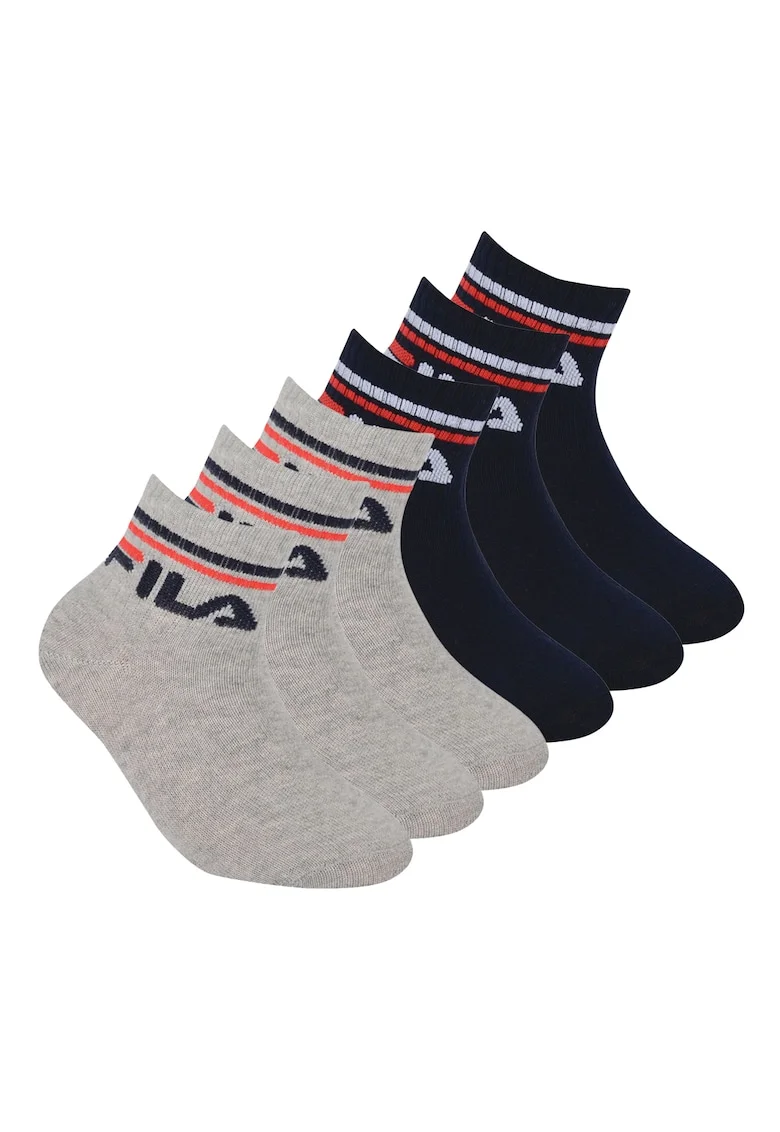 Set de sosete scurte cu logo - 6 perechi, Gri/Albastru