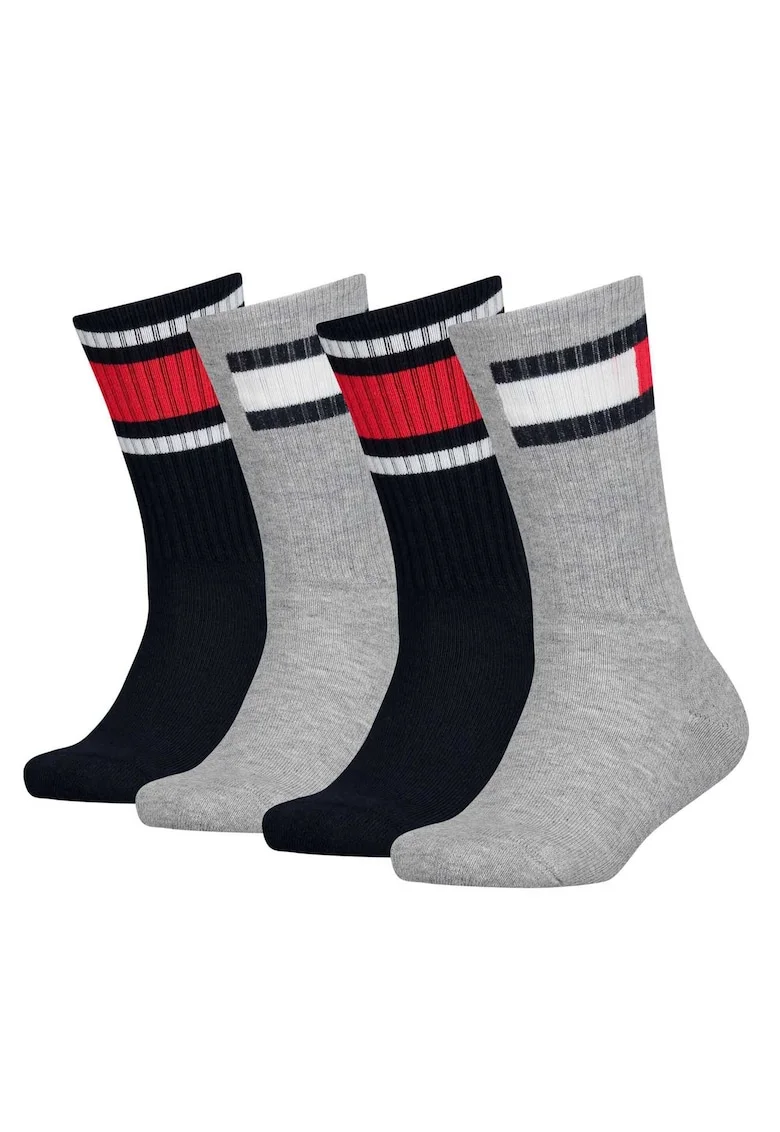 Set de sosete lungi cu logo - 4 perechi, Gri/Bleumarin