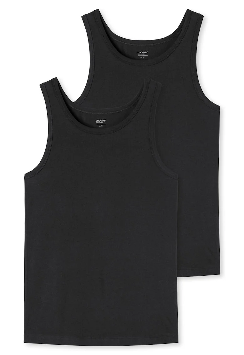 Set de topuri cu decolteu la baza gatului - 2 piese, Negru