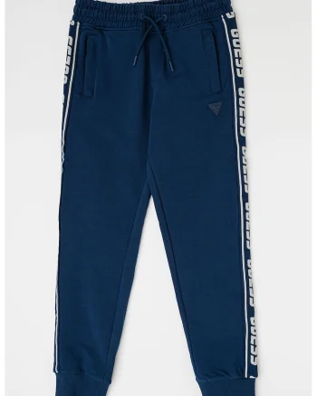 Pantaloni de trening cu benzi logo laterale, Bleumarin