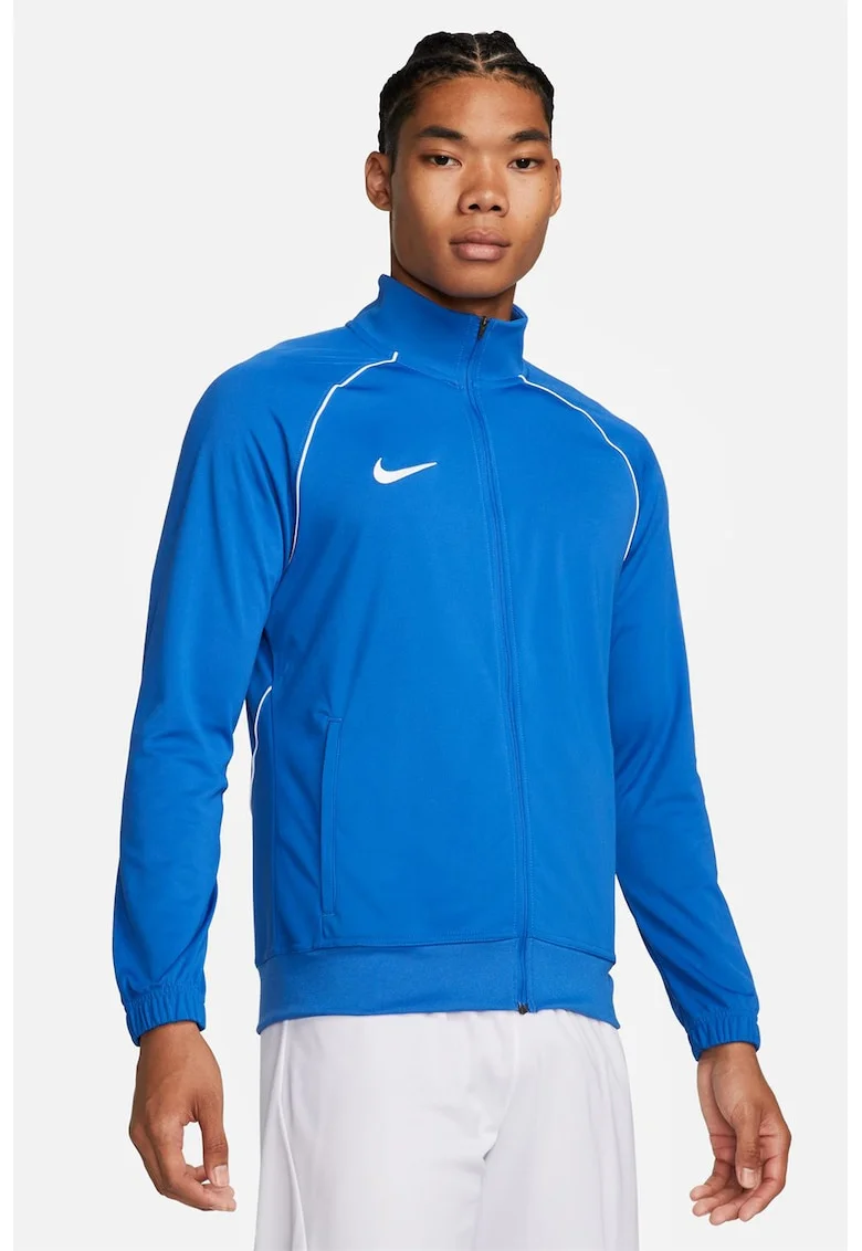 Bluza cu fermoar si guler mediu pentru fotbal, Alb/Albastru royal