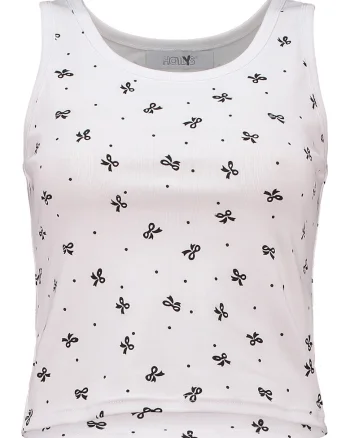 Top crop cu imprimeu, Alb/Negru