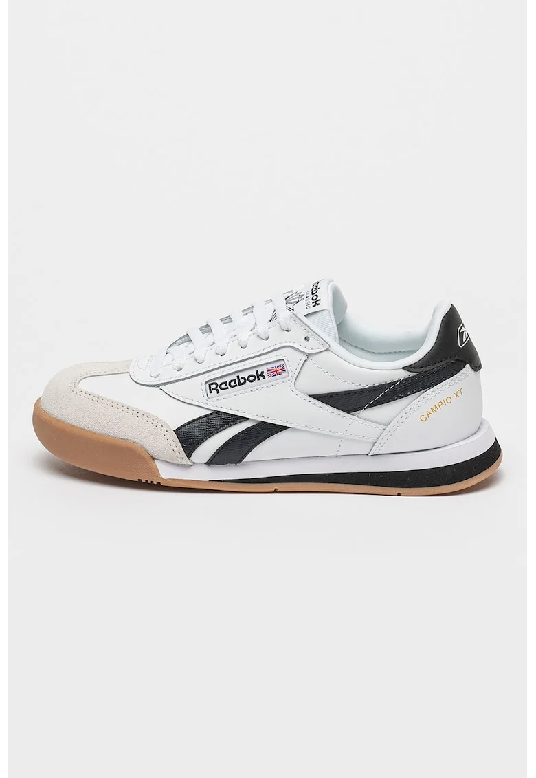 Pantofi cu piele intoarsa, pentru tenis Campio, Alb/Negru