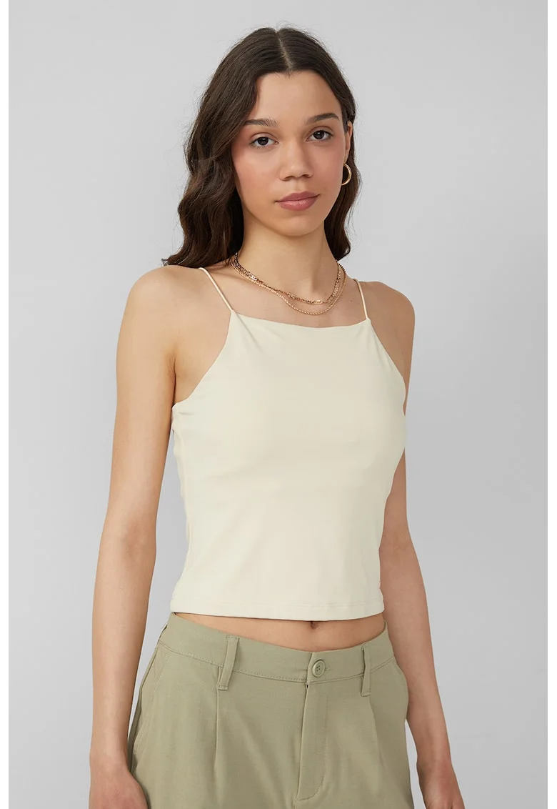 Top crop cu decolteu patrat, Crem