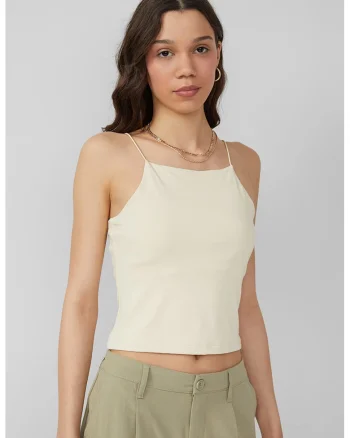 Top crop cu decolteu patrat, Crem