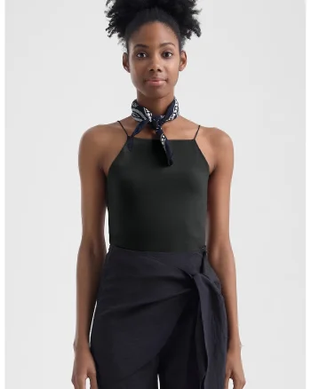 Top crop cu decolteu patrat, Negru