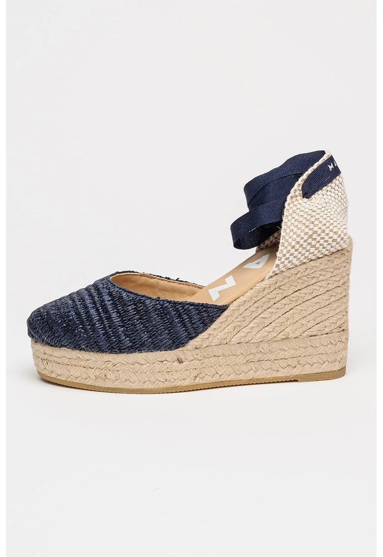 Espadrile din material textil cu talpa wedge, Albastru ultramarin/Bej