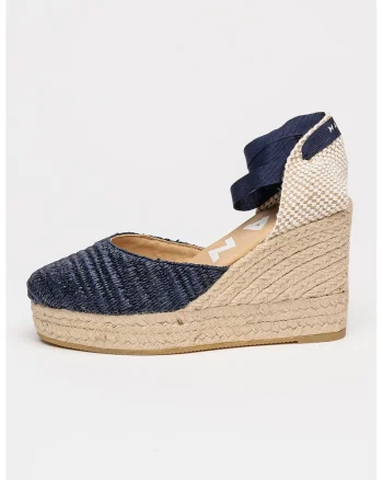 Espadrile din material textil cu talpa wedge, Albastru ultramarin/Bej