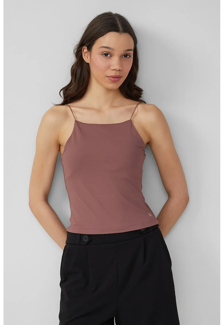 Top crop cu decolteu patrat, Maro