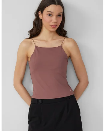 Top crop cu decolteu patrat, Maro