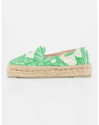 Espadrile flatform cu model, Alb/Verde