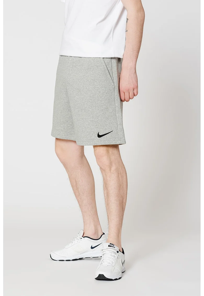 Pantaloni scurti cu buzunare laterale si logo pentru fotbal, Gri melange