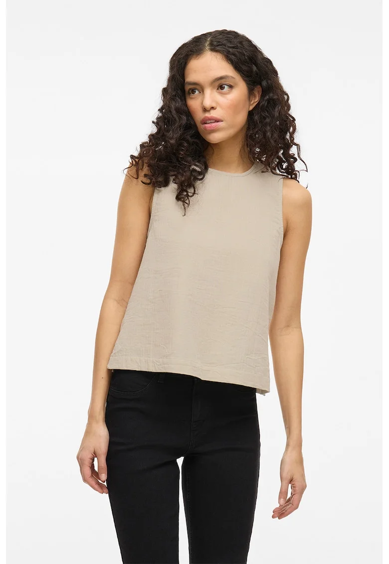 Top din bumbac organic cu model uni, Maro taupe