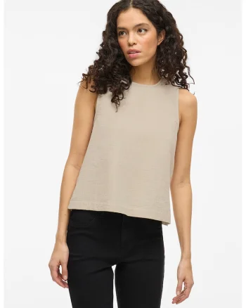 Top din bumbac organic cu model uni, Maro taupe