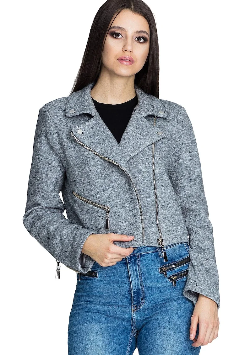 Jacheta dama M607,  Poliester/Lana, Gri
