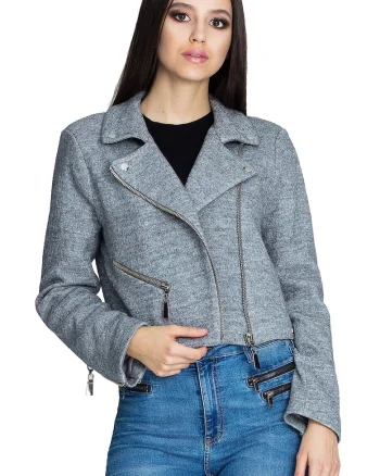 Jacheta dama M607,  Poliester/Lana, Gri