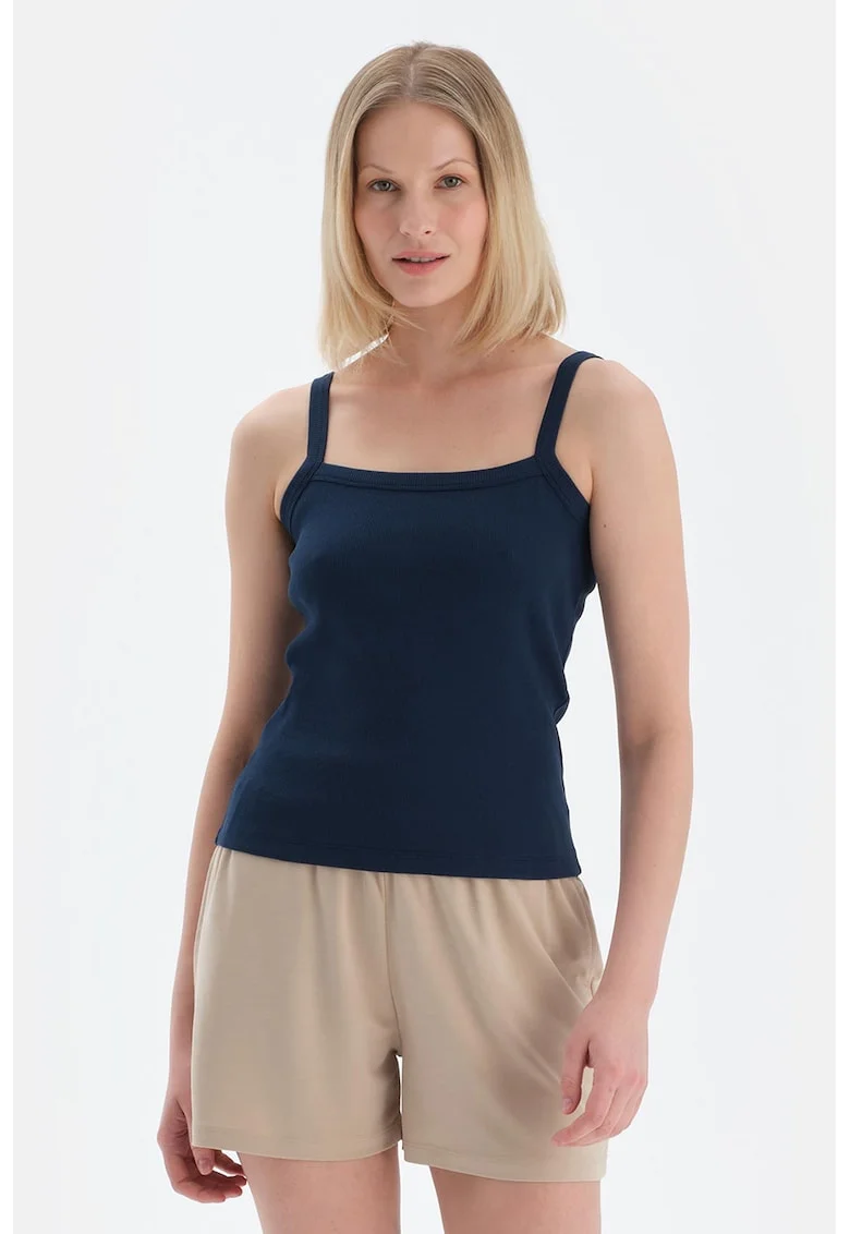 Top elastic cu decolteu patrat, Bleumarin
