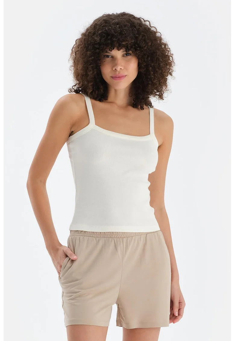 Top elastic cu decolteu patrat, Alb