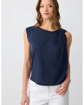 Top din amestec de modal cu detaliu rasucit, Bleumarin