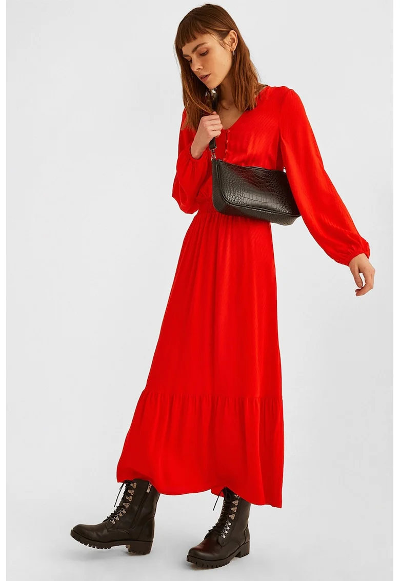 Rochie cu fenta cu nasturi, Rosu vermillion
