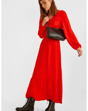 Rochie cu fenta cu nasturi, Rosu vermillion