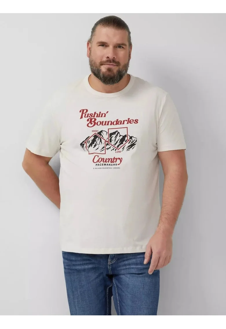 Tricou regular fit cu imprimeu text, Crem