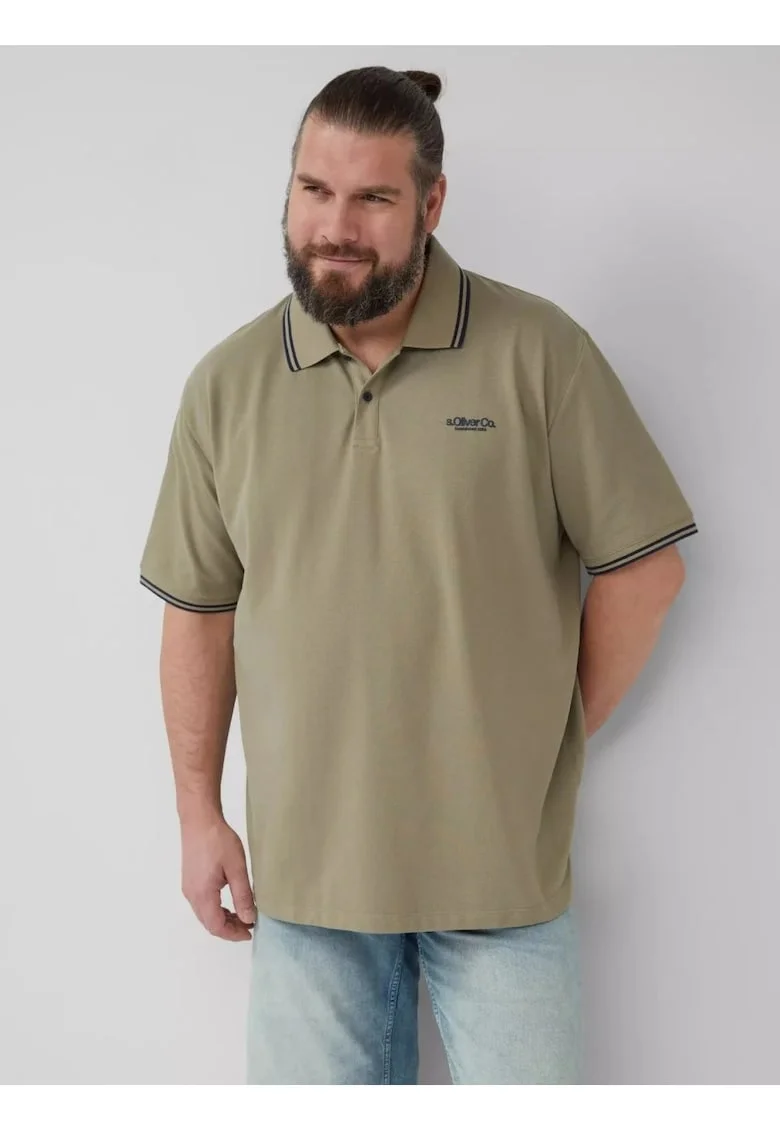 Tricou polo din pique cu detalii contrastante, Verde masliniu