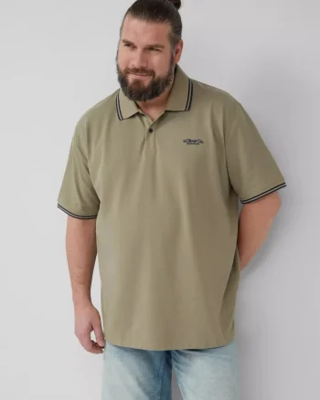 Tricou polo din pique cu detalii contrastante, Verde masliniu