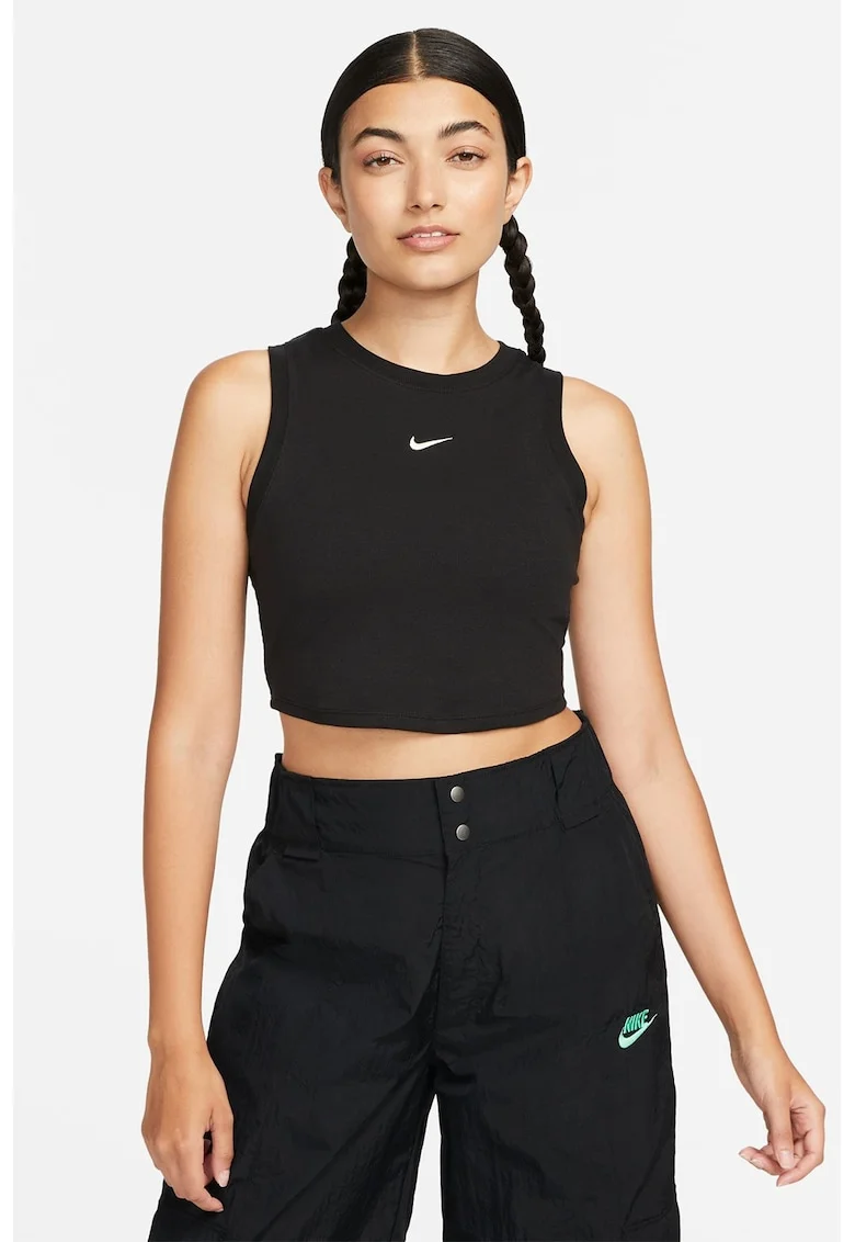 Top crop din amestec de lyocell cu detaliu logo, Negru