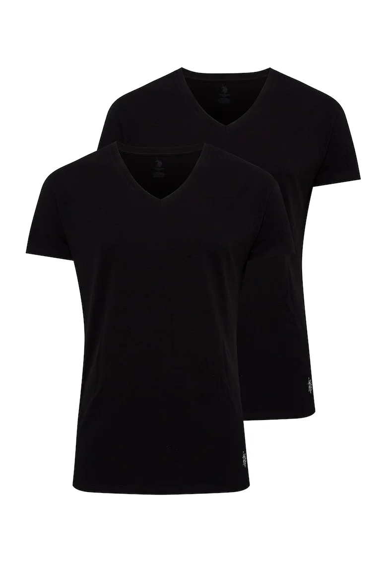 U.S.Polo Assn., Set de tricouri de casa cu decolteu in V - 2 piese, Alb/Negru