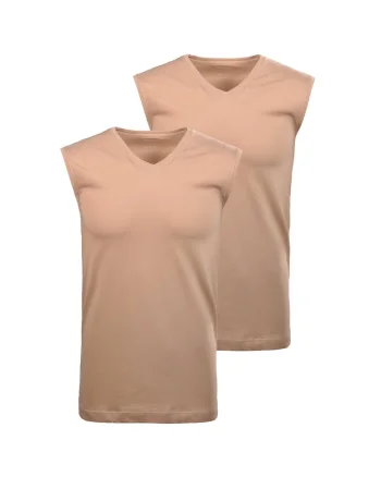 Set de top-uri de casa cu decolteu in V - 2 piese, Bej