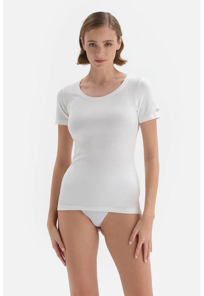 Tricou de casa cu decolteu rotund, Alb
