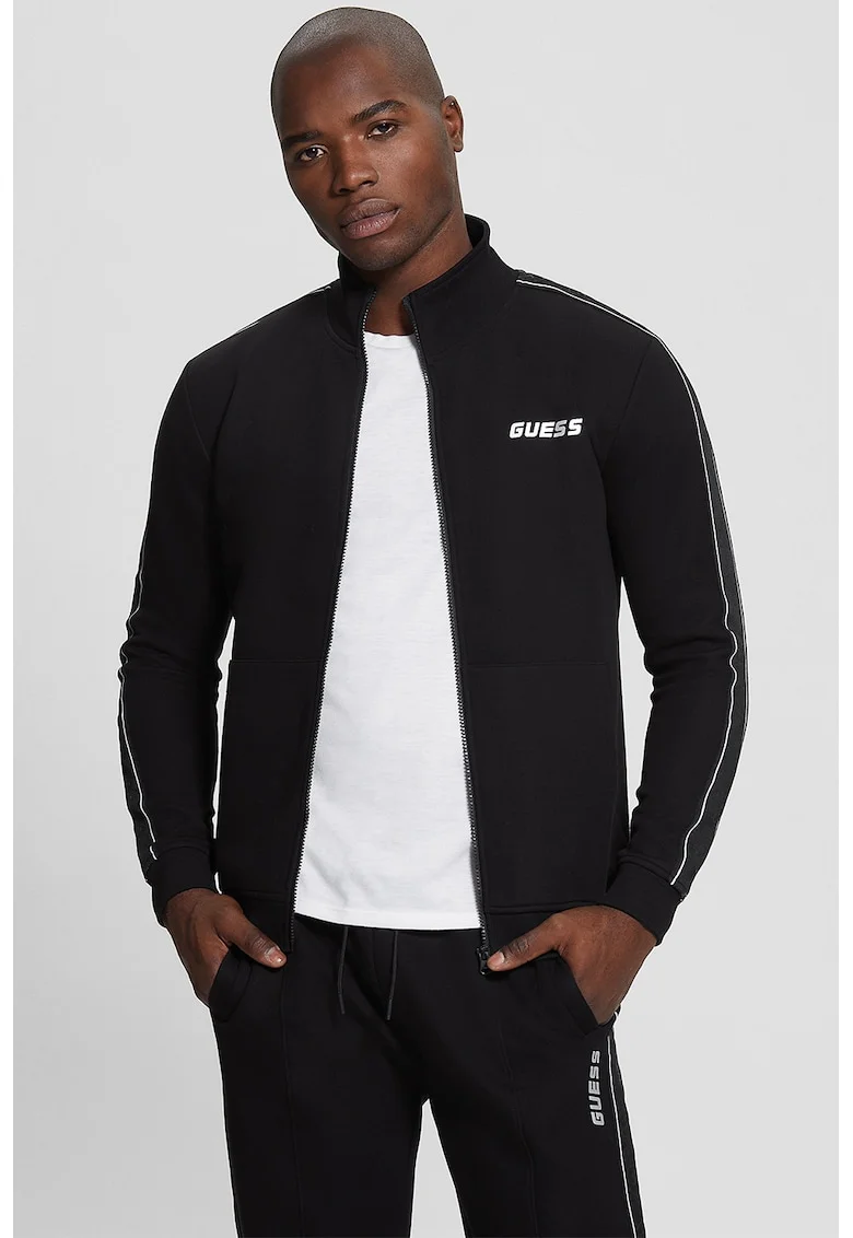 Bluza de trening cu insertii logo, pentru fitness, Negru