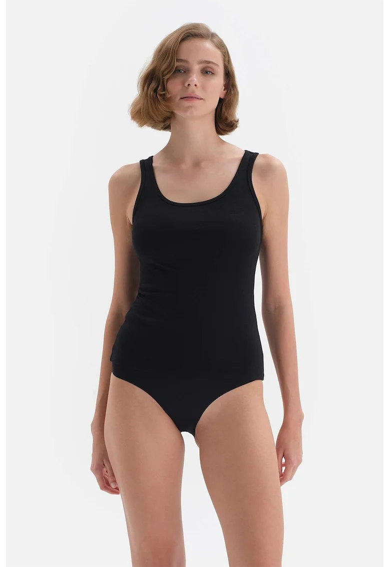 Top termic cu decolteu rotund, Negru